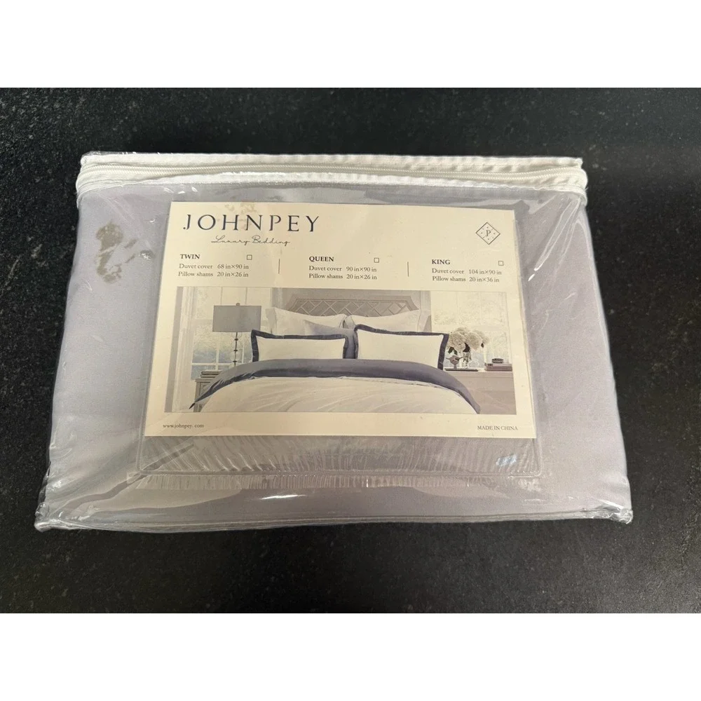 Johnpey Luxury Bedding King Duvet Cover Set Gray White Border Hotel Style 3 Pc